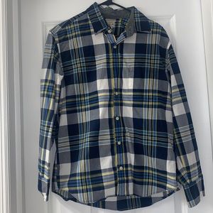 Men’s J Crew Woven Button Down in Blue/Yellow Checkered Pattern Size Medium